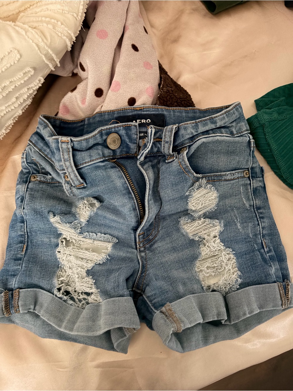 2 pairs Aeropostale Light Blue Distressed Rolled-Hem Denim Shorts